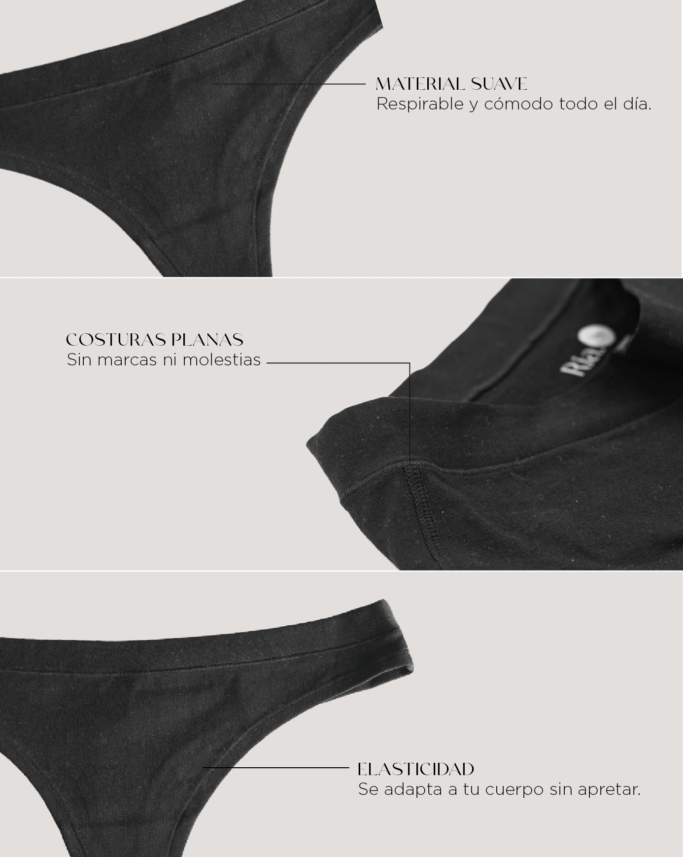 Calzón Algodón Orgánico - Tanga Negro - Ria Underwear