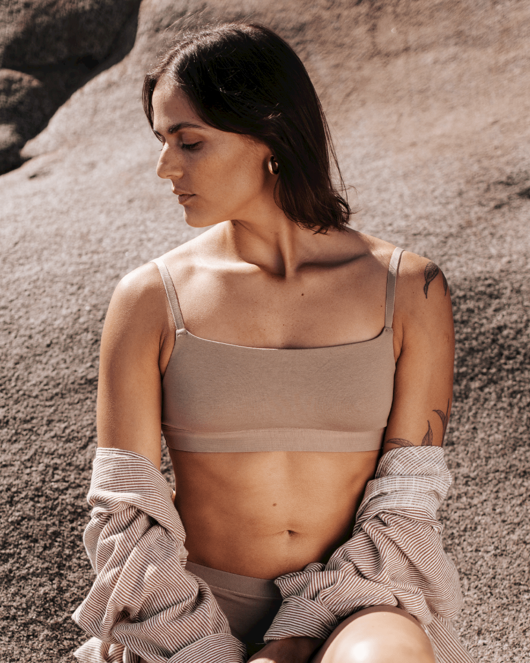 Peto Algodón Orgánico - Escote Recto Taupe - Ria Underwear